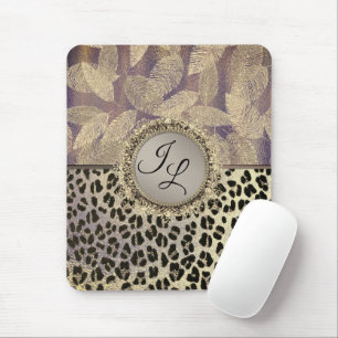Chic Feathers with Leopard Print Monogram        Mouse Pad
