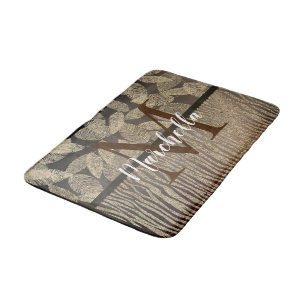 Chic Feathers with Zebra Print Monogram Bath Mat