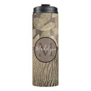 Chic Feathers with Zebra Print Monogram    Thermal Tumbler