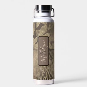 Chic Feathers with Zebra Print Monogram Water  Bottle