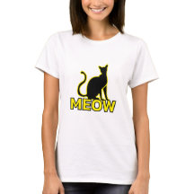 Chic Feline Charm - ‘MEOW’ Cat Silhouette T-Shirt
