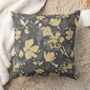 Chic Feminine Gold Grey Floral Pattern Throw Pillow