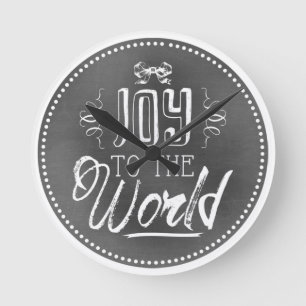 Chic Festive Chalkboard Joy to the World Round Clock