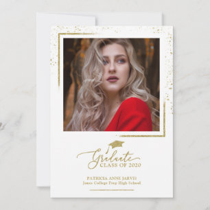 Chic Festive Graduation Announcement Gold Glitter