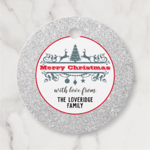 Chic & Festive Red Merry Christmas Silver Glitter Favour Tags