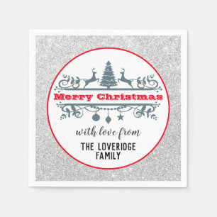 Chic & Festive Red Merry Christmas Silver Glitter Napkin