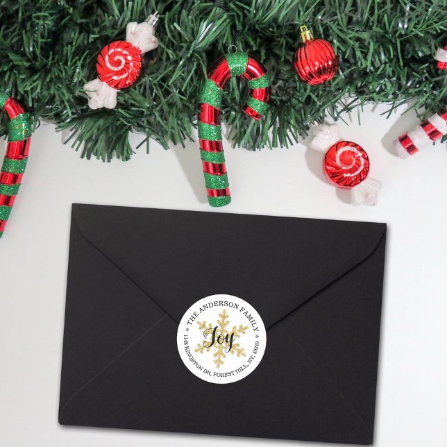 Chic Festive Snowflake Custom Return Address Classic Round Sticker (Creator Uploaded)