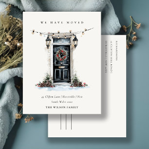 Chic Festive Winter Front Door We have Moved Postcard