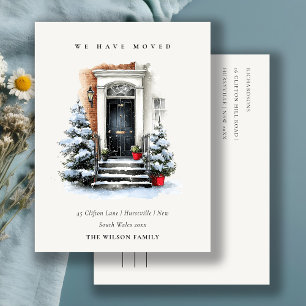 Chic Festive Winter Front Door We have Moved Postcard