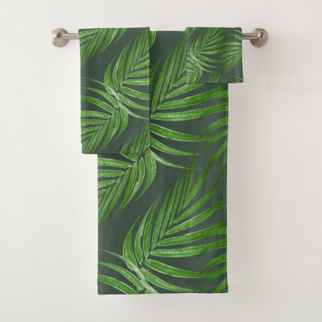 Chic Feuilles de palmier vert botanique sur vert f (En situation)