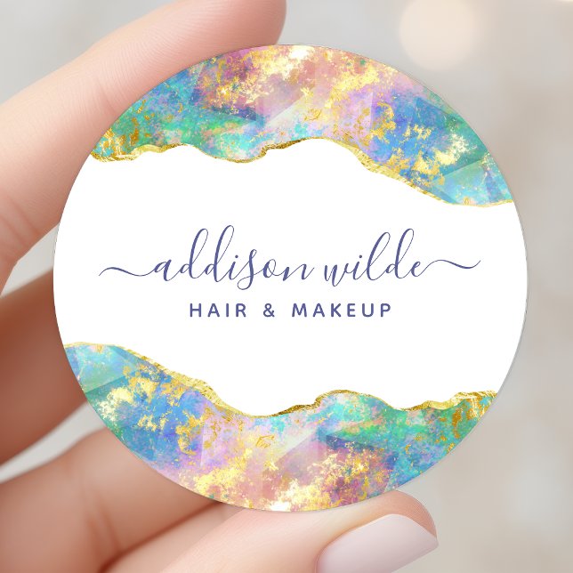 Chic Fire Opal Rainbow Gemstone Business Classic Round Sticker (Creator Uploaded)
