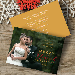 Chic First Christmas Married In Red & Gold Photo Holiday Card