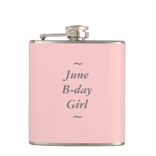 CHIC FLASK_"June B-day Girl" GRAY ON PINK Hip Flask