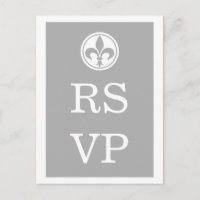 Chic Fleur De Lis RSVP Postcard, Grey