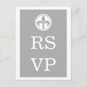 Chic Fleur De Lis RSVP Postcard, Grey Invitation Postcard