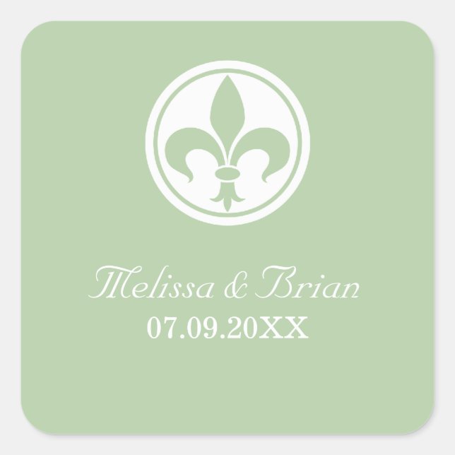 Chic Fleur De Lis Stickers, Sage Square Sticker (Front)