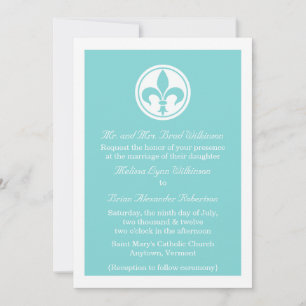 Chic Fleur De Lis Wedding Invite, Aqua Invitation