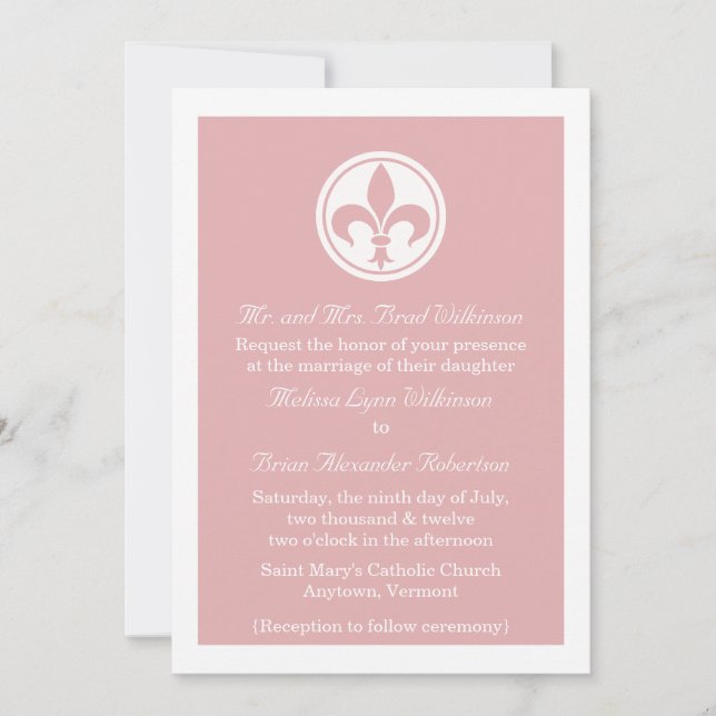 Chic Fleur De Lis Wedding Invite, Pink Invitation (Front)