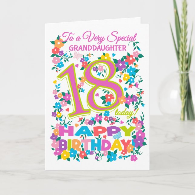 Chic Floral 18th Birthday for Granddaughter Card (Front)