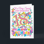 Chic Floral 18th Birthday for Step Daughter Card<br><div class="desc">A very pretty,  floral 18th Birthday Card for a 'Very Special Step Daughter',  with a Candy Pink and Green number 18 and the word 'Step Daughter in Candy Pink',  with clusters of bright flowers and butterflies and 'Happy Birthday' in all the colours of the rainbow.</div>