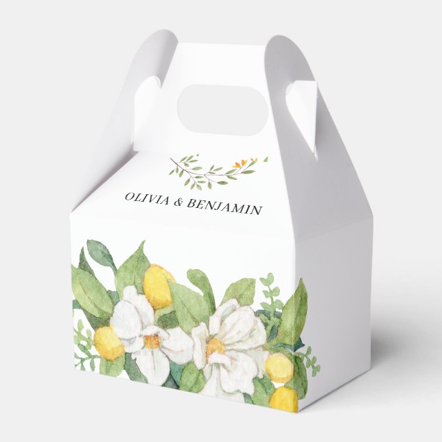 Chic Floral and Lemon Greenery Wedding Favour Box (Front Side)