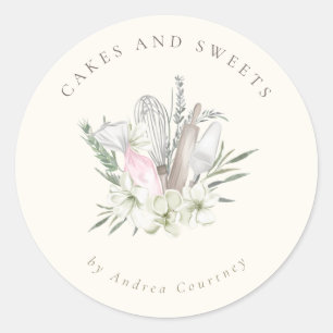 Chic Floral Bakery Pastry Chef Baking Utensils Classic Round Sticker