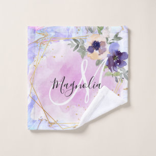 Chic Floral bleu rose or arc-en-ciel marbre Monogr