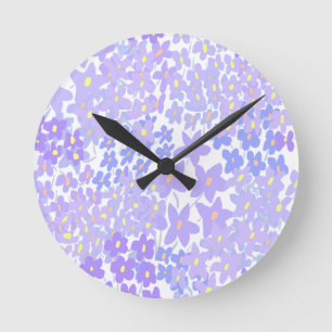 Chic Floral Blue and Purple Pattern  Round Clock