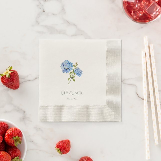 Chic Floral Blue Hydrangea Cocktail Event Wedding  Napkin (Insitu)