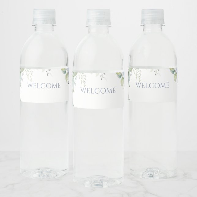 Chic Floral Blue Hydrangea Event Wedding  Water Bottle Label (Bottles)