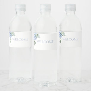 Chic Floral Blue Hydrangea Event Wedding Water Bottle Label