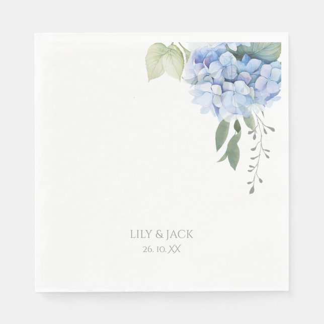 Chic Floral Blue Hydrangea Wedding  Napkin (Front)