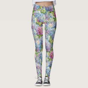 Chic Floral Blue Lavender Hydrangea Pattern Leggings
