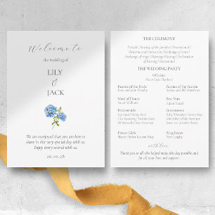 Chic Floral Blue White Hydrangea Wedding Program 