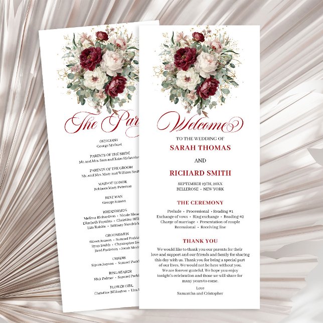 Chic Floral Blush Burgundy Wedding Program (Chic Floral Blush Burgundy Wedding Program)
