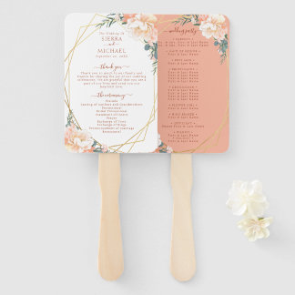 Chic Floral Blush Gold Terracotta Wedding Program Hand Fan