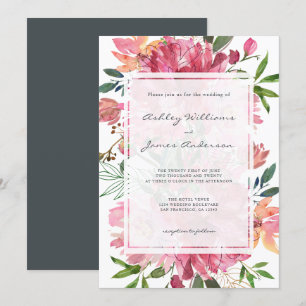Chic Floral Botanical Boho Pink Peony Wedding Invitation