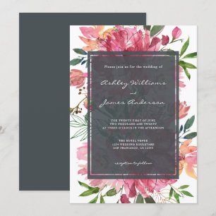 Chic Floral Botanical Boho Pink Peony Wedding Invitation