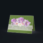 Chic Floral Bouquet Rose & Crocus Flowers Birthday Card<br><div class="desc">Gorgeous bouquet of white and pink roses with purple and pink crocuses against a lime green colour background. The birthday greeting text uses an attractive script typography font. The flowers cover the front of this card which can be used as a thank you card, a birthday card, or any other...</div>