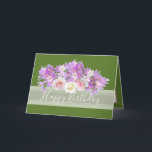Chic Floral Bouquet Rose & Crocus Flowers Birthday Card<br><div class="desc">Gorgeous bouquet of white and pink roses with purple and pink crocuses against a lime green colour background. The birthday greeting text uses an attractive script typography font. The flowers cover the front of this card which can be used as a thank you card, a birthday card, or any other...</div>