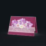 Chic Floral Bouquet Rose & Crocus Flowers Birthday Card<br><div class="desc">Gorgeous bouquet of white and pink roses with purple and pink crocuses against a cranberry pink colour background. The birthday greeting text uses an attractive script typography font. The flowers cover the front of this card which can be used as a thank you card, a birthday card, or any other...</div>