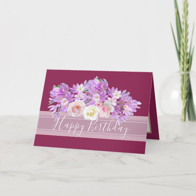 Chic Floral Bouquet Rose & Crocus Flowers Birthday Card (Front)