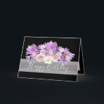 Chic Floral Bouquet Rose & Crocus Flowers Birthday Card<br><div class="desc">Gorgeous bouquet of white and pink roses with purple and pink crocuses against a black colour background. The birthday greeting text uses an attractive script typography font. The flowers cover the front of this card which can be used as a thank you card, a birthday card, or any other card...</div>