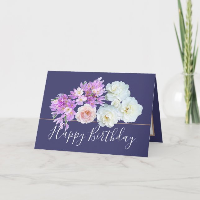 Chic Floral Bouquet Rose & Crocus Flowers Birthday Card (Front)
