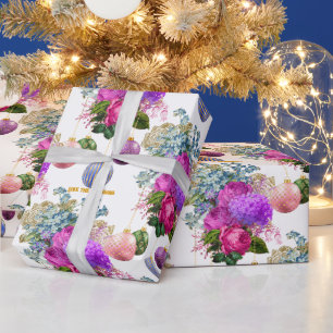 Chic Floral Boutique Personalized Christmas Wrapping Paper