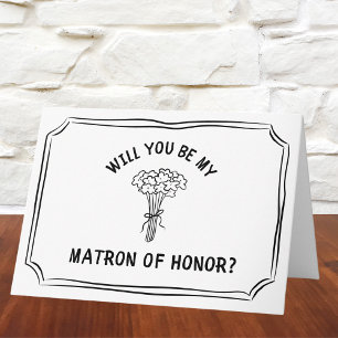 Chic Floral Bow Bouquet Matron of Honour Proposal Card