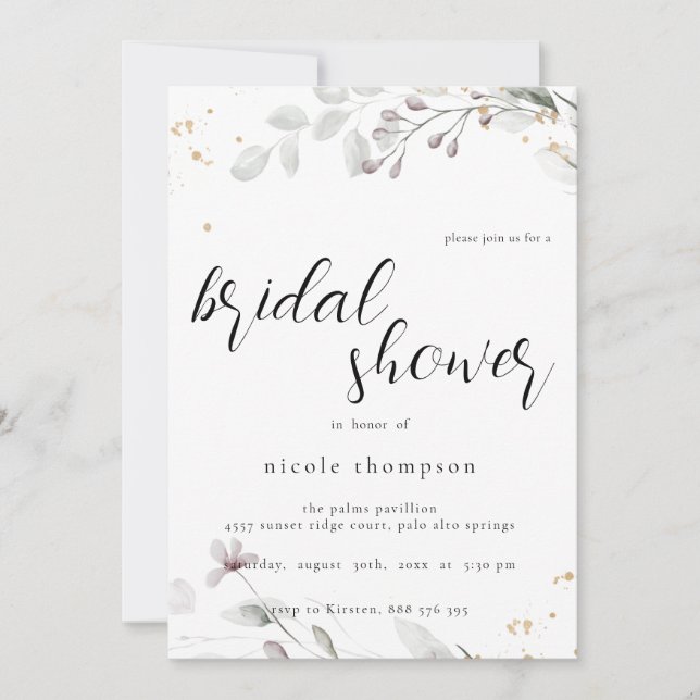 Chic Floral Bridal Shower Invitation Minimal (Front)