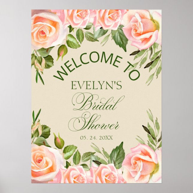 Chic Floral Bridal Shower Welcome Sign (Front)