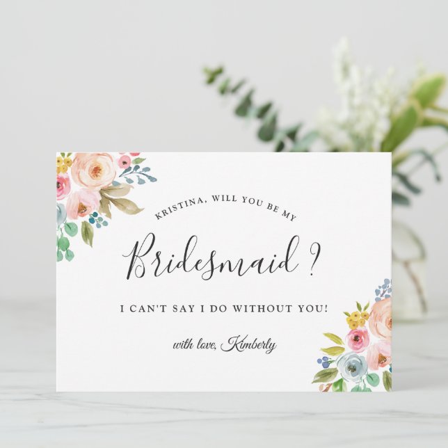 Chic Floral Bridesmaid Proposal Invitation (Standing Front)