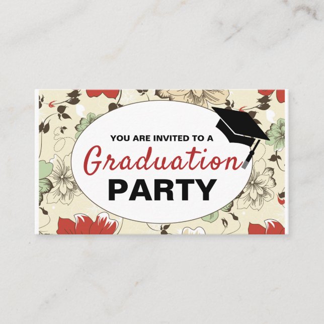 Chic Floral Cap, Graduation Party Ticket Invite (Front)